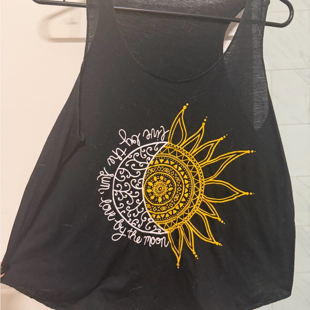 Celestial Black Tank Top with Sun and Moon Design